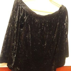 Black crushed velvet off the shoulder top